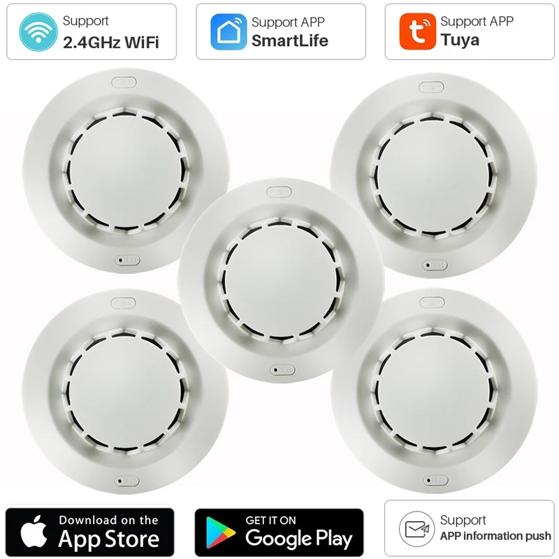 

Tuya Smart WiFi 90DB Smoke Detector Sensor Alarm Home Security System Siren Fire Protection Smart Life APP Notification