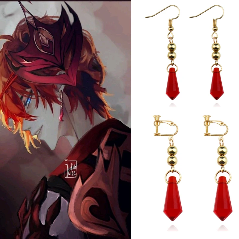 

Game Genshin Impact Tartaglia Cosplay Earrings Cartoon Figure Ajax Ear Clip Fashion Jewelry Accessories Gift For Fans