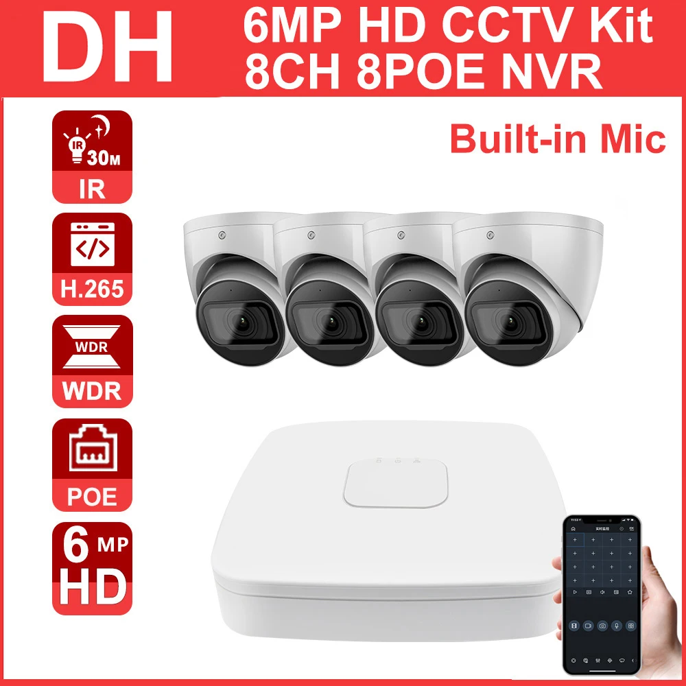 

Dahua CCTV kit Set 8CH 4K NVR NVR4108-8P-4KS2 IP Camera HD PoE 4MP IPC-HDW4433C-A Motion Detection APP P2P Built-in Mic