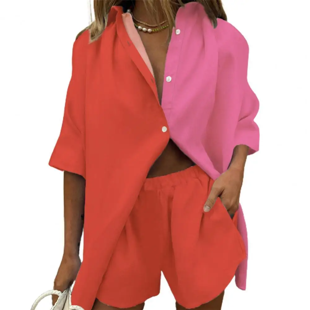 

Women Fashion Tracksuit Set Summer Loose Turn Down Collar Shirt Top Shorts Suit Casual Office Lady Sets ensemble femme 2 pièces