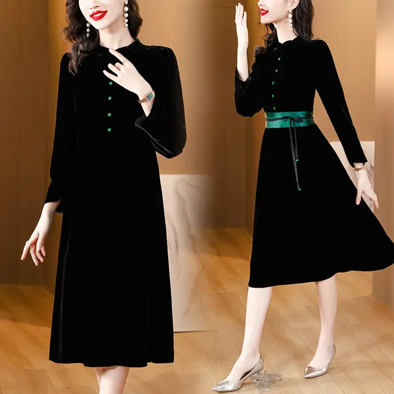 Высококачественное возрастное платье для мамы среднего возраста осень/зима