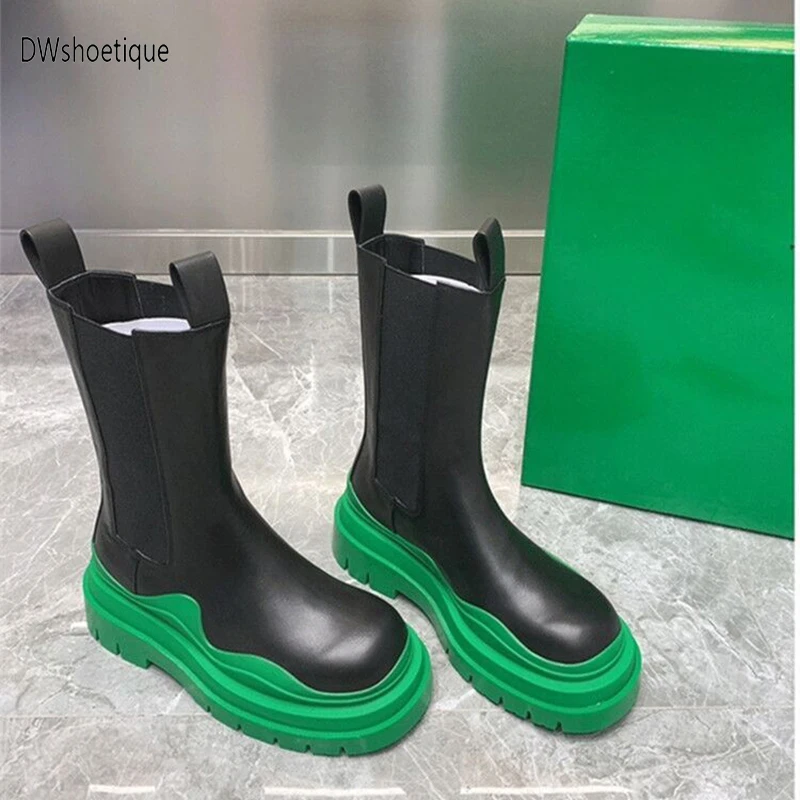 

Fashion platform women short boots slip on cool leather round toe women booties