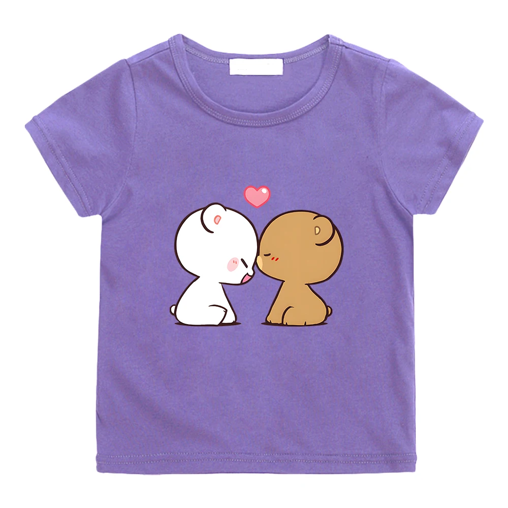 

Milk and Mocha Bear Cartoon T-shirt 100% Cotton High Quality Summer Tee-shirt Kawaii Graphic Print Casual Tshirts Boys and Girls