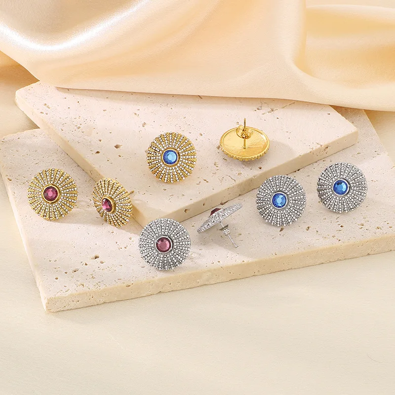 Красочные разноцветные большие круглые серьги из нержавеющей стали для женщин и