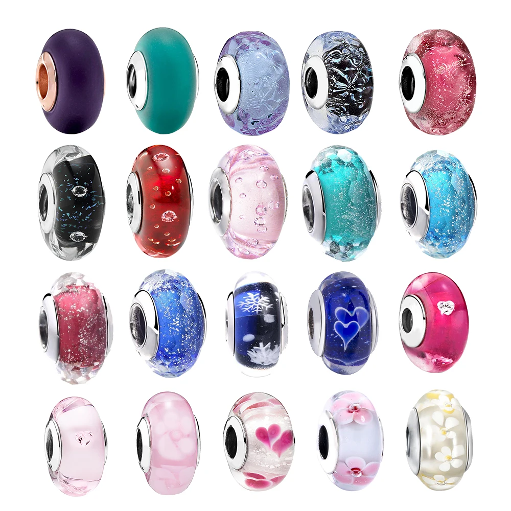 

925 Sterling Silver Murano Glass Charm Beads fit Pandora Original Bracelet Making Jewely for Women Gifts