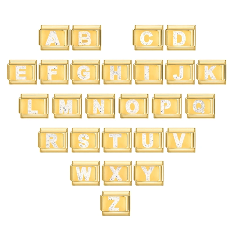 Фото Модные золотые 26 букв A-Z итальянские звенья, очаровательные бусины, 9 мм, браслет из нержавеющей стали, ювелирные изделия, сделай сам, ручное изготовление, оптовая продажа №3