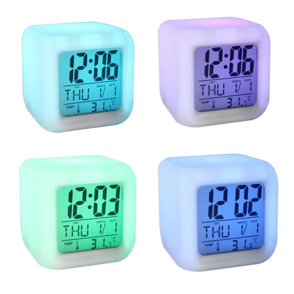 

New LED Clock Color Changing Digital Light Alarm Clocks Thermometer Colors Changing Color Electronic Clock for Childrens Bedroom