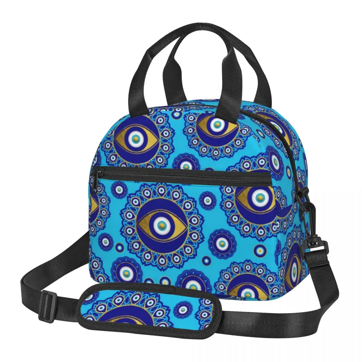 

Evil Eye Charm-3 Lunch Bag with Handle Greek Mati Print Camping Cooler Bag Carry Meal Cute Thermal Bag