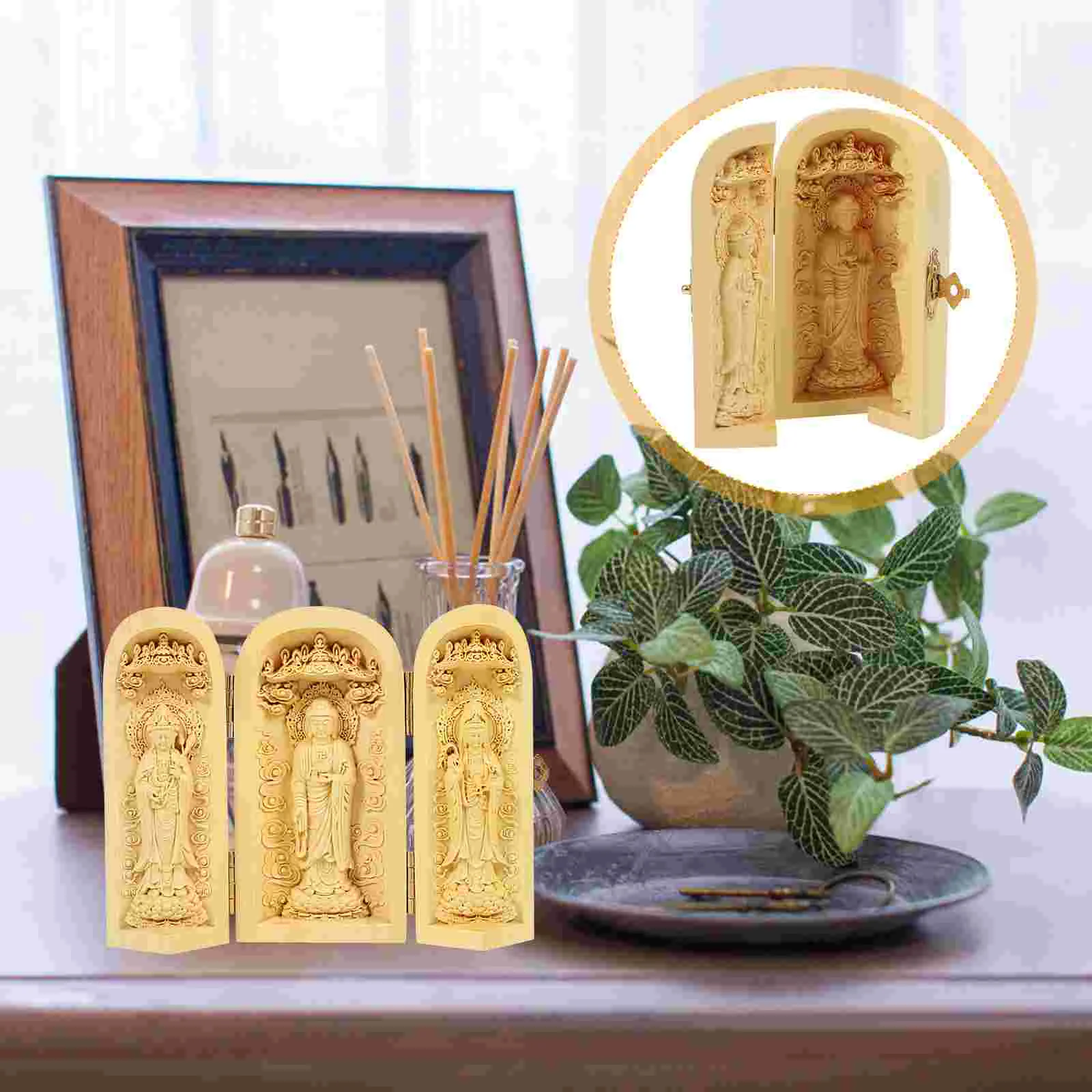 

Figurine Statue Wooden Wood Zen Praying Figurines Ornament Mini Sculpture Sitting Asian Meditating Decor Home Statues Decorative