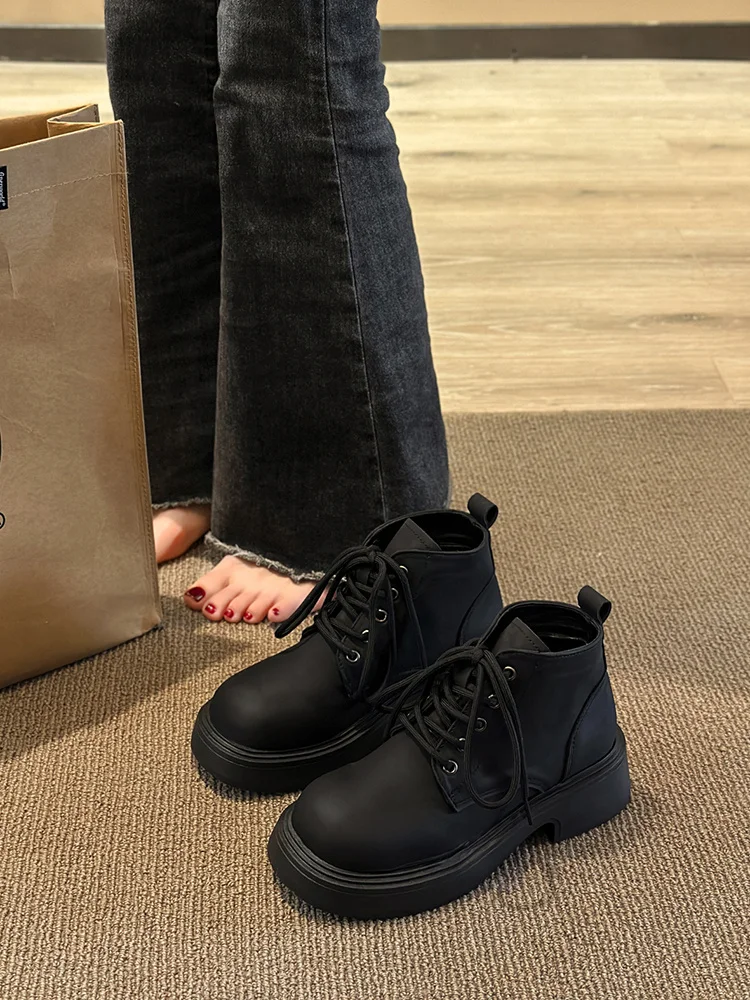 

Lace Up Lolita Boots Female Shoes Round Toe Boots-Women Flat Heel Luxury Designer Ladies Rock Med 2023 Elegant Autumn Ankle