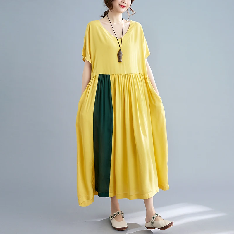 Женское платье-макси с V-образным вырезом из хлопка и льна |