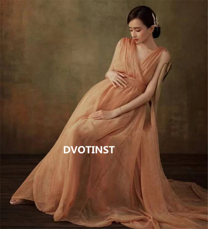 Dvotinst Women Photography Props Maternity Dresses A-line Elegant Pregnancy Sleeveless Dress Studio Shooting Photo Clothes enlarge