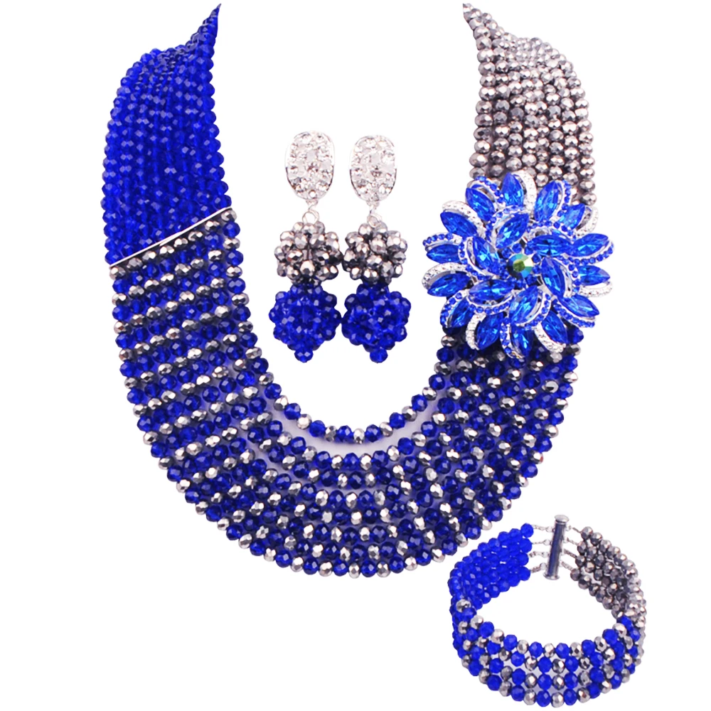 

Нигерийское свадебное ожерелье Королевский синий африканский бисер ювелирный набор кристалл