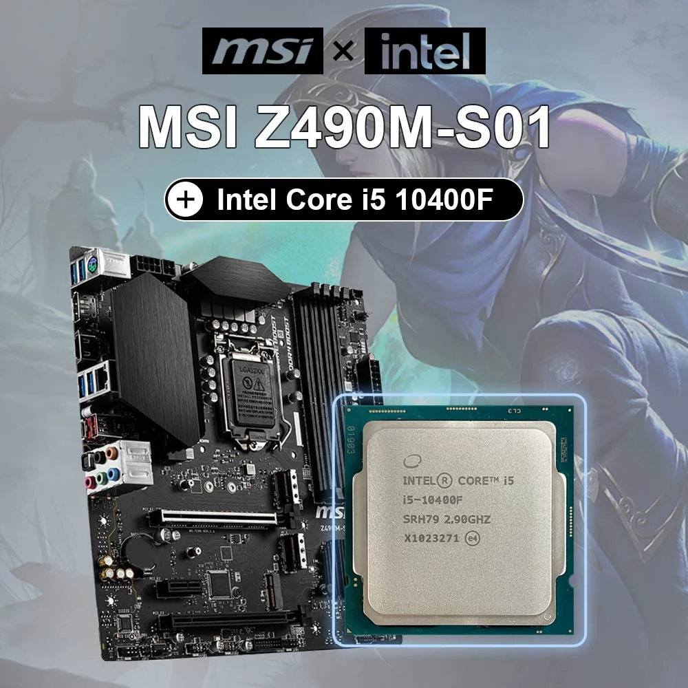 

MSI NEW Z490M-S01 Motherboard + Intel Core i5-10400F i5 10400F 2.9 GHz Six-Core Twelve-Thread CPU Processor 65W LGA1200 128GB