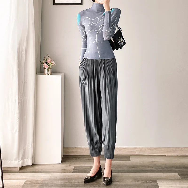 

Miyake pleated pants autumn new design high waist loose bloomers long casual carrot pants