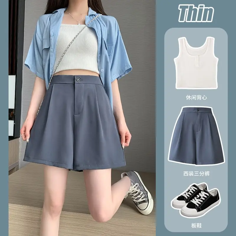 

2023 suit pants five thin high end luxury light luxury slimming waist cover meat network red commuter suit shorts slimming