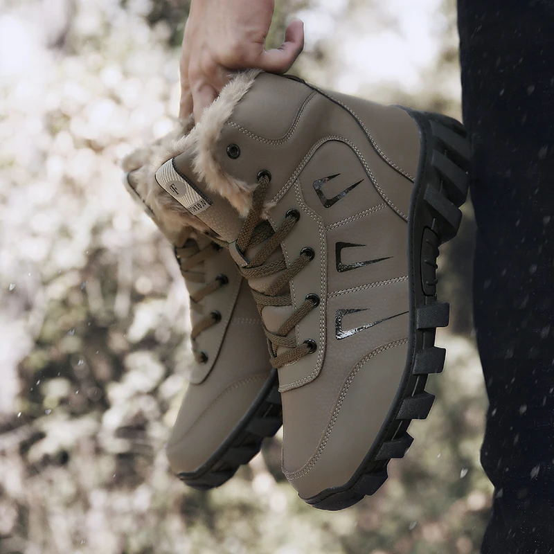 Keep Warm Snow Botas Hombre Winter Boot Leather Waterproof Man Hiking Boots Lace Up Hunting Tourism Mountain Shoes Winter Boots