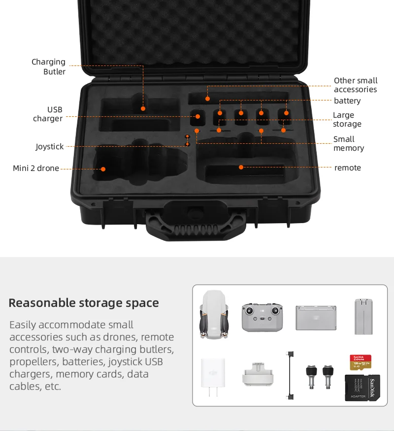 Waterproof Carrying Case for DJI MINI 2 Drone Large Capacity Bag Hardshell Storage Box for DJI MINI 2 Handbag Drone Accessories