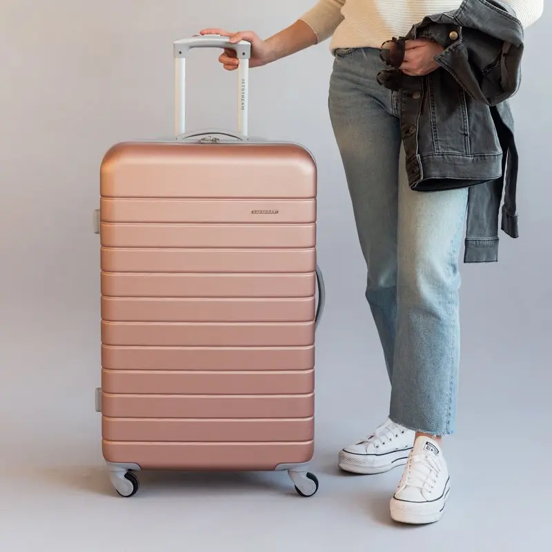 2pc Hardside Rolling Spinner Upright Set, Checked and Carry-on Luggage Duo, Rose Gold