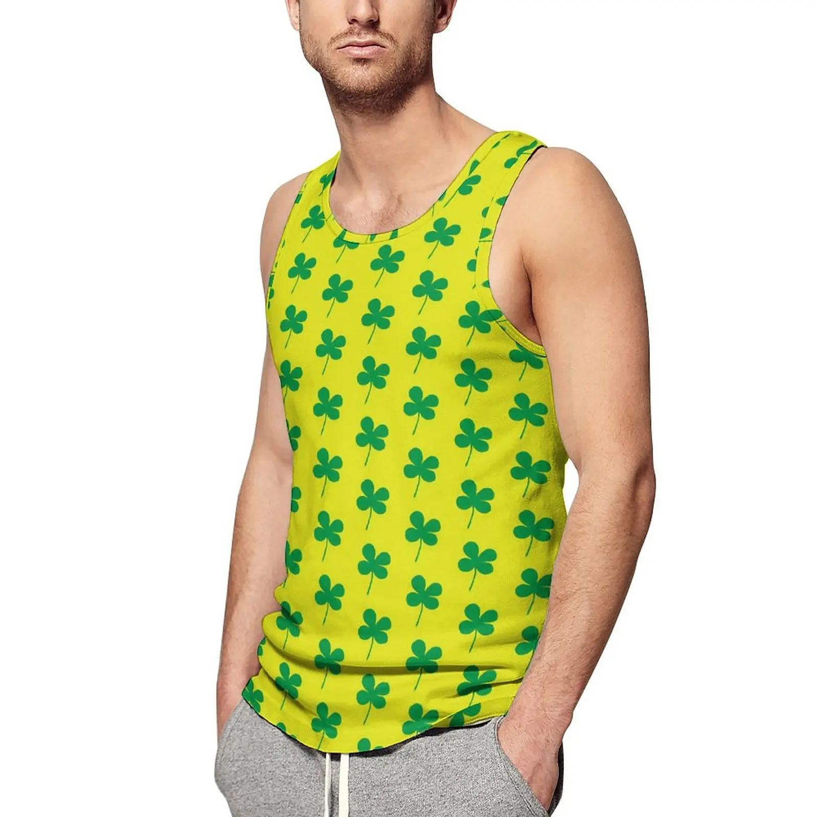 

Green Shamrock Tank Top Male St Patricks Day Trendy Tops Beach Bodybuilding Pattern Sleeveless Shirts Big Size 4XL 5XL