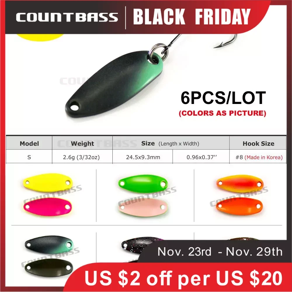 

6PCS Countbass Micro Fishing Spoon With Korean Single Hook, Size 3/32oz 1/8oz Freshwater Trout Salmon Pike Bass Lures