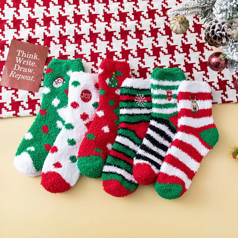 

Christmas Socks Women Cartoon Woman Socks Embroidery Fashion Cute High Quality Coral Fleece Sox Autumn Winter Skarpetki Meskie