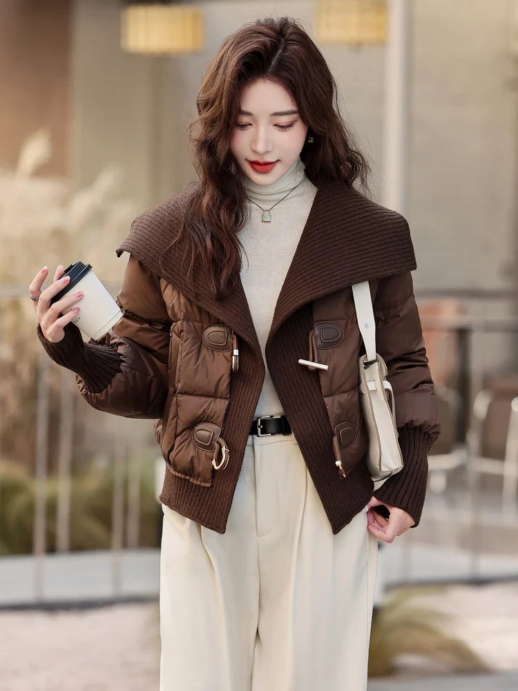 Лоскутный пуховик с хлопковой подкладкой женская одежда 2024 зимняя новая модная