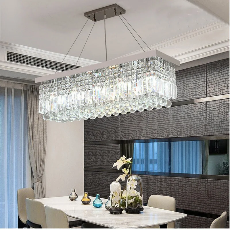 2022 new crystal restaurant chandelier light luxury post-modern kitchen decorative lamp rectangular chandelier bar chandelier