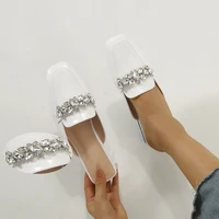 2022 new women loafers fashion crystal slippers women sandals low heels boat shoes ladies oxford retro woman flats mule shoes
