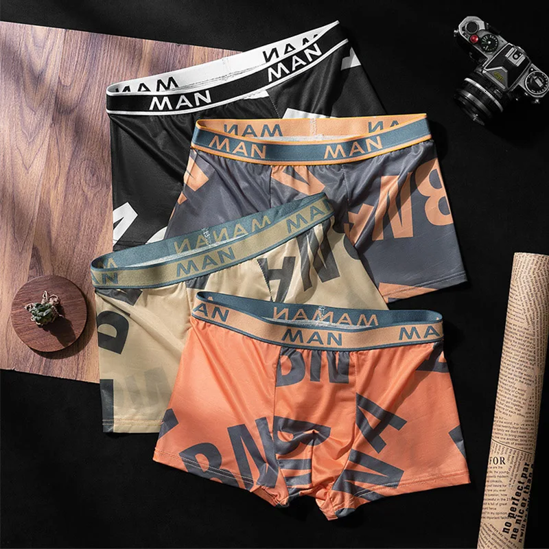 Men Boxers Shorts Underpants Man Men's Panties Men Boxer Ice Silk Underwear Printed Male Letter Printed Breathable Boxershorts
