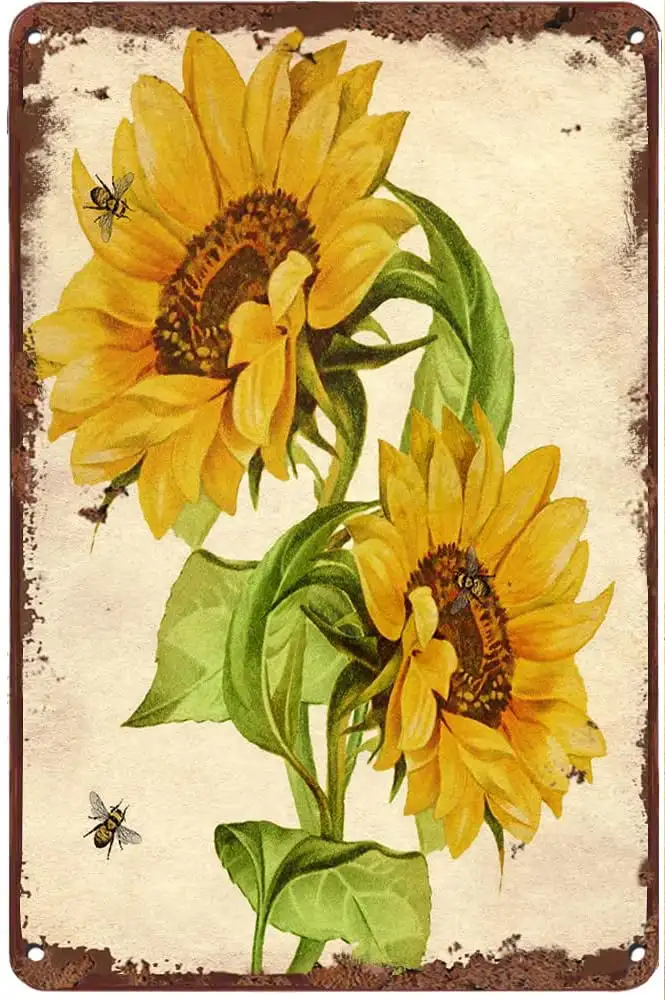 

Creative Metal Tin Sign Sunflower & Bee Funny Tin Sign Summer Wall Decor Farmhouse Decor for Home Cafes Office Store Pubs Club