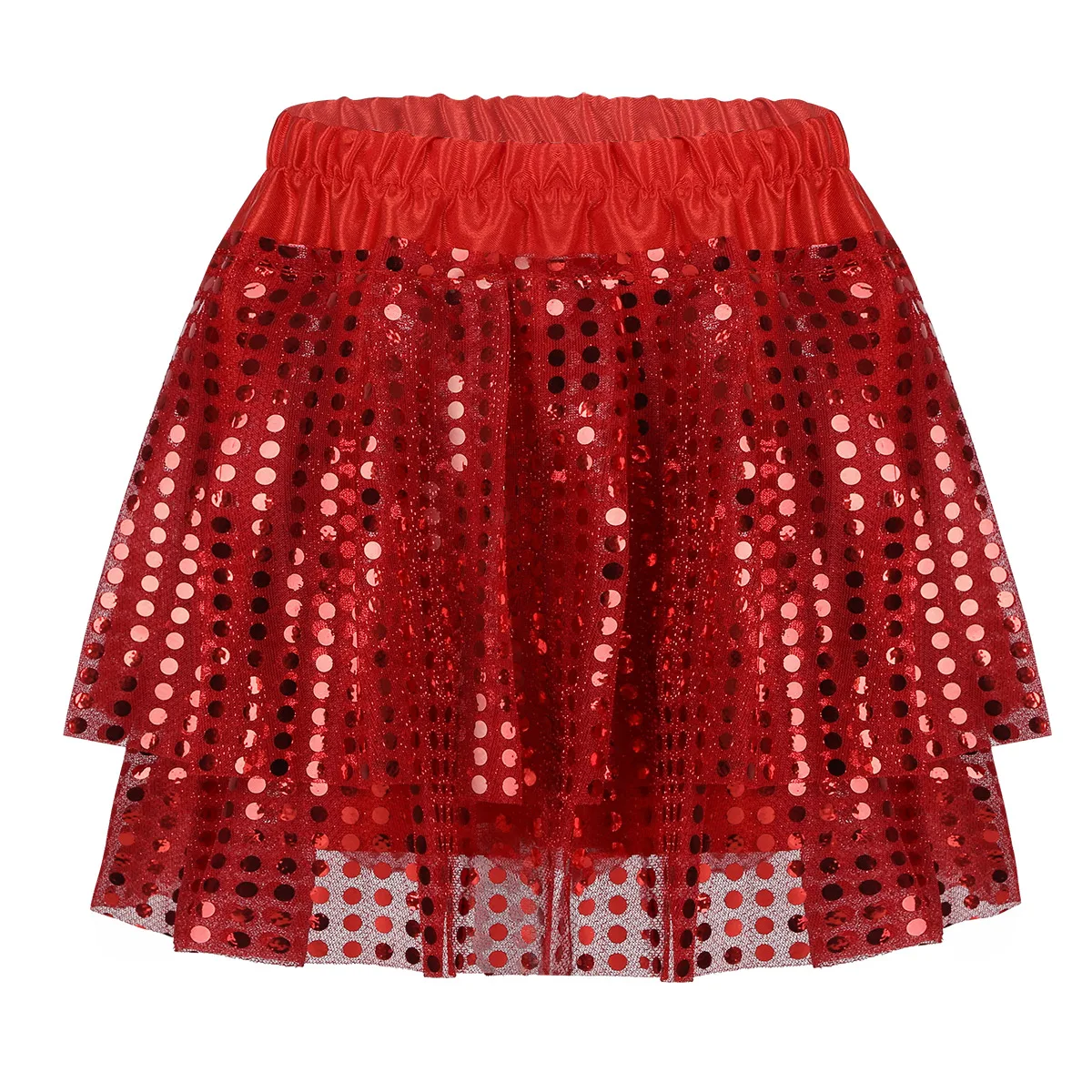 

Kids Girls Sequined Elastic Waistband Tiered Tutu Skirt for Latin Jazz Dancing Stage Performance