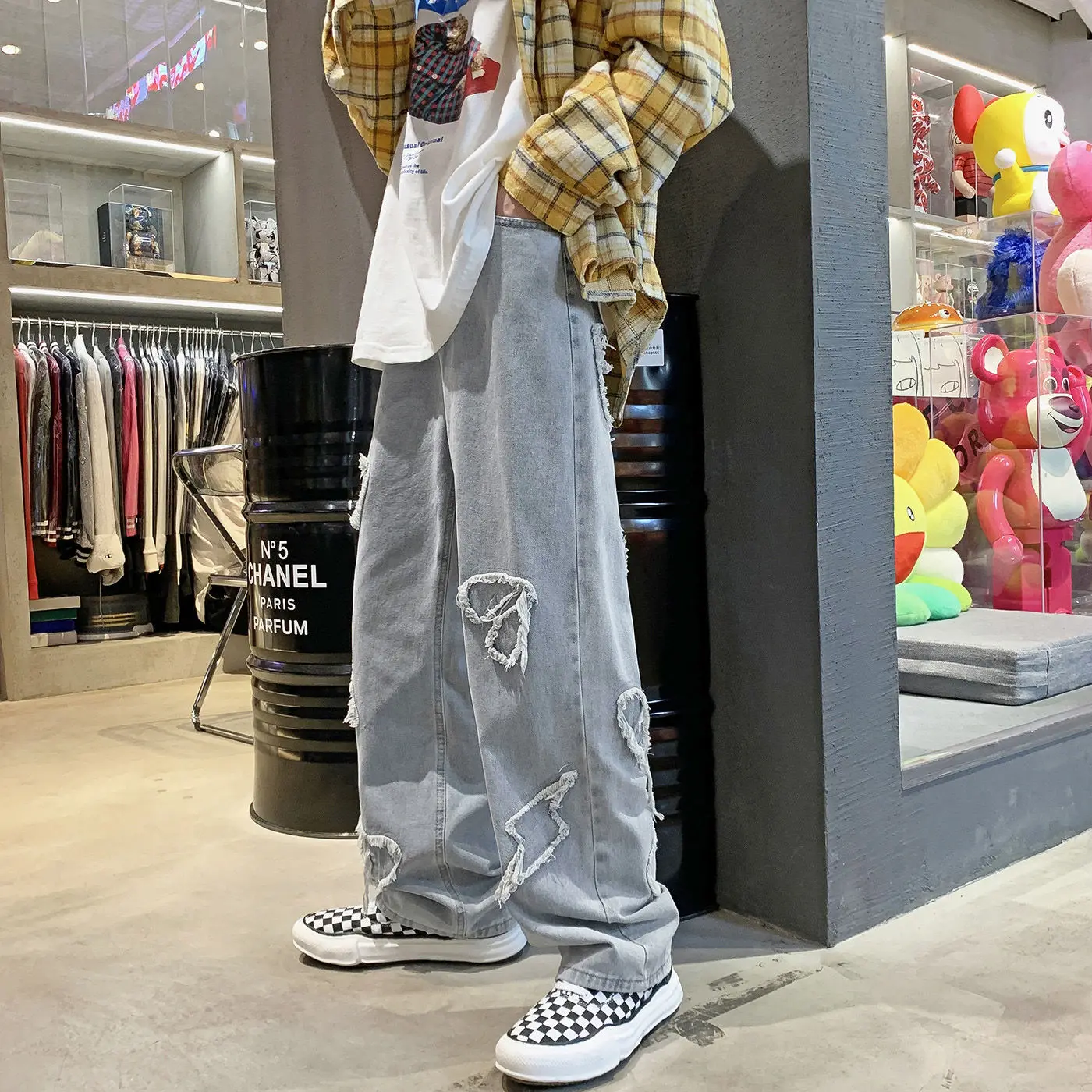 High Street Hip Hop Men's Y2K Fashion Clothes Embroidery Baggy Wide Leg Jeans Love Straight Trousers Streetwear Pants For Men