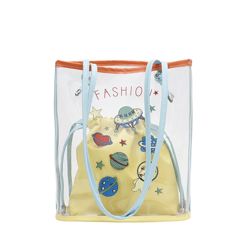 2 PCS Women Handbags Summer 2022 Trend Transparent Handbags Cute Fashion Women Totes Beach Bag
