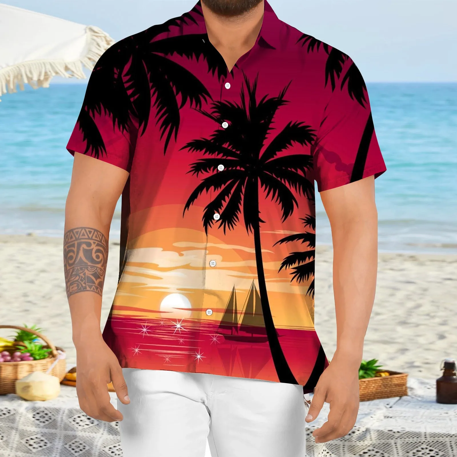 

Мужская пляжная рубашка с коротким рукавом, Повседневная рубашка с цветочным принтом, тропическим принтом, пуговицами на пуговицах, уличная одежда в европейском и американском стиле, весна-лето