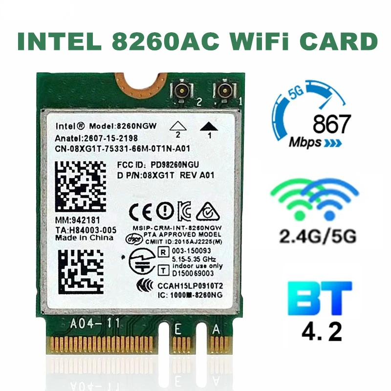 INTEL 8260 Band 2.4 + 5ghz 867m Bluetooth 4.2 Ngff M.2 Wifi Wireless Network Card Module for Intel Ac 8260 8260ngw Wifi Antenna