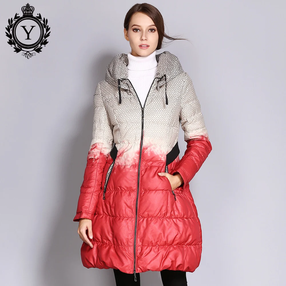 2022 Fashion Women Down Caot Long Sleeve Tie Dye Long Sleeve Zipper Double Collar Slim Pocket Patchwork Elegant Chic Ladies Coat