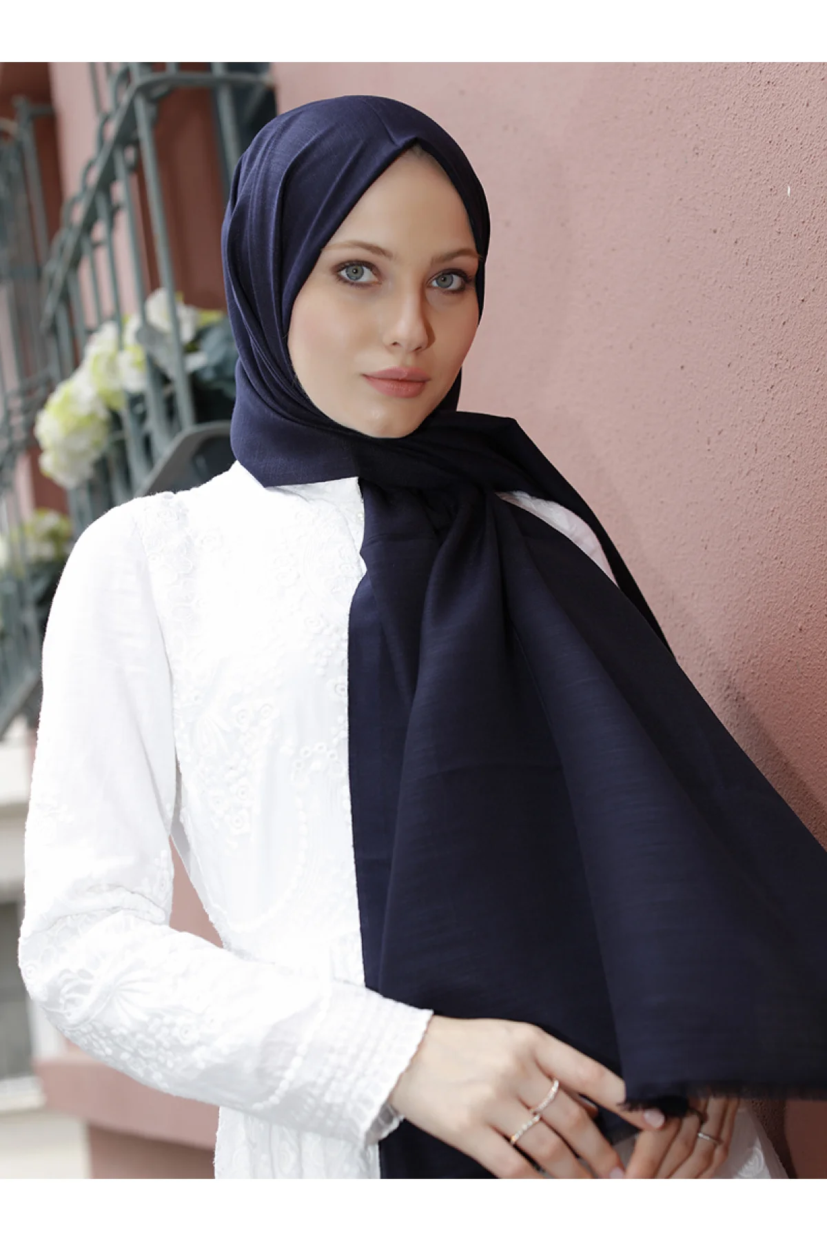 

WOMEN HIJAB SHAWL ACCESSORY SCARF COTTON MEVSİMLİK GIFT DARK BLUE SLIM STRAIGHT