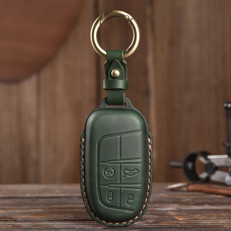 

Leather Car Key Cover Case Fob for Jeep Renegade Compass Grand Cherokee for Chrysler 300C Wrangler Dodge Accessaries Keychain