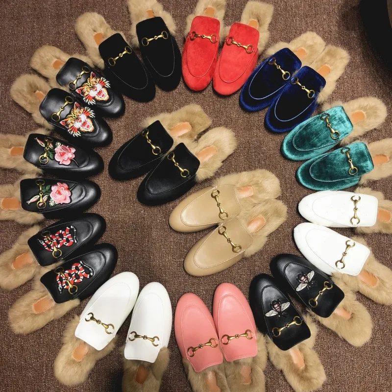 

Mao Mao Slippers for Women Wearing Outside Horsehead Buckle Muller Shoes Rabbit Hair Baotou Half Tuo Lazy Flat Shoes
