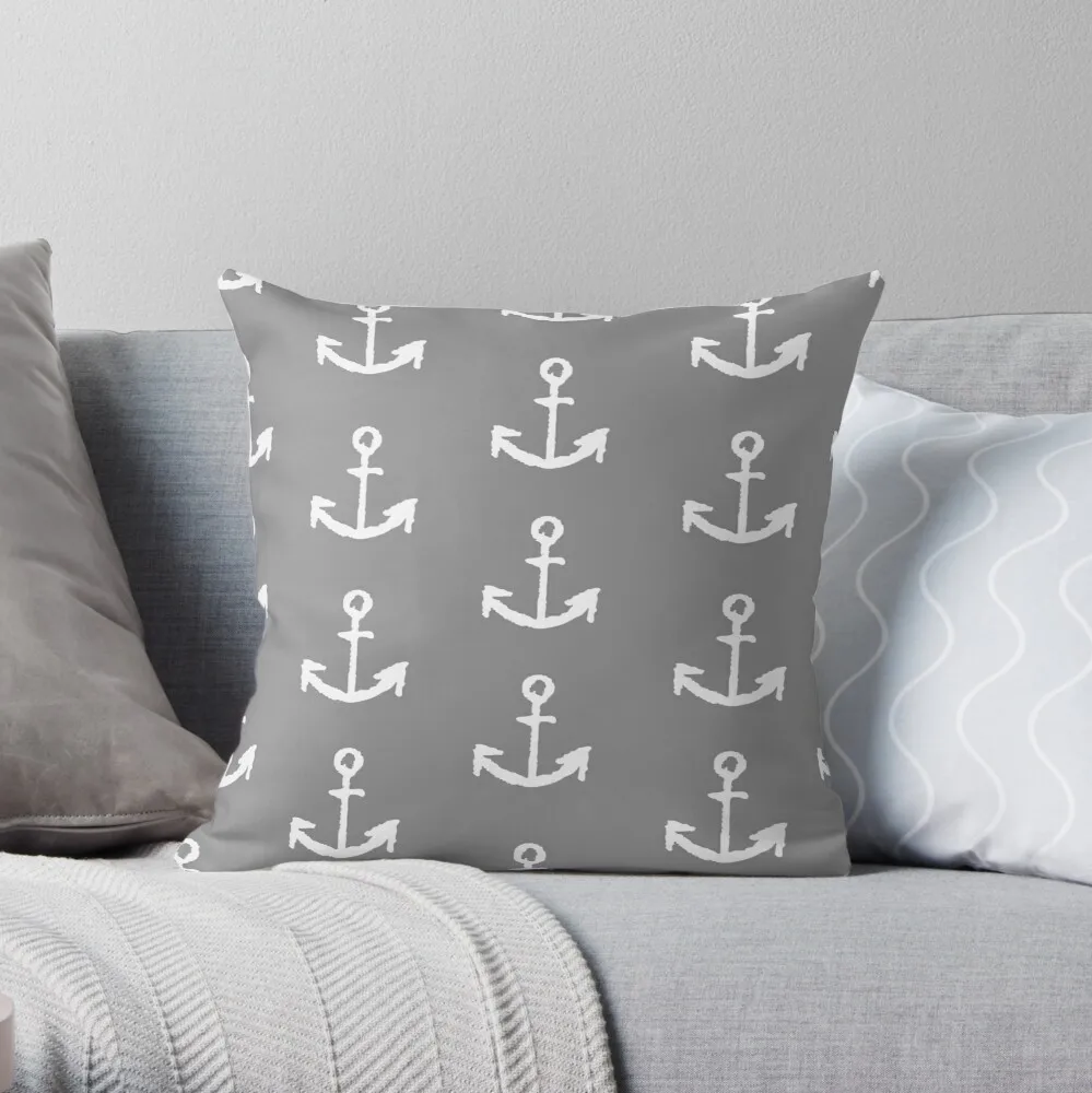 

Anchors - Gray with White Throw Pillow Pillow Case Polyester Home Decora Pillowcases kussensloop almohada poszewka