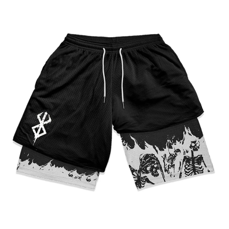 

2023 Summer Fast Dry Stretch Training Fitness Workout Anime Fury 2 in 1 Shorts for Men Active in Compression Shorts 5 Inches