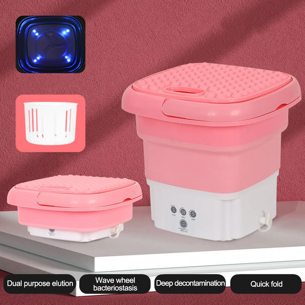 Portable Mini Folding Washing Machine With Drain Bucket for Bra Socks Underwear Cleaning Washer Small Travel Washing Machine