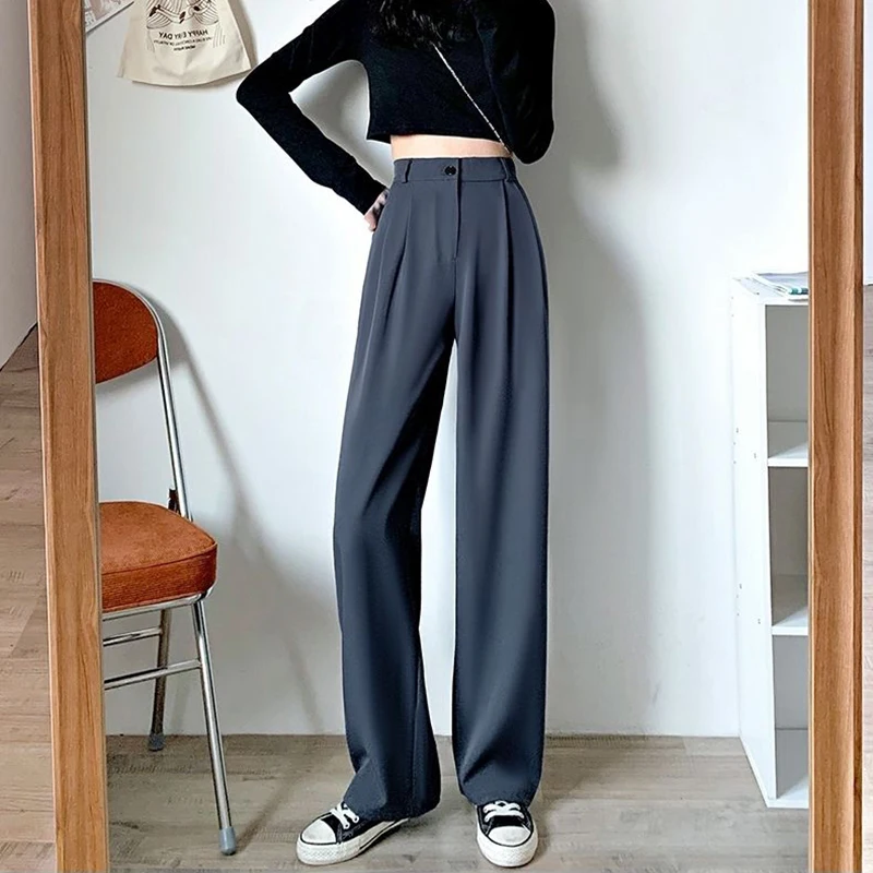 Lucyever Autumn Winter Women's Wide Leg Pants Loose High Waist Casual Trousers Woman Korean Style Solid Office Straight Pants