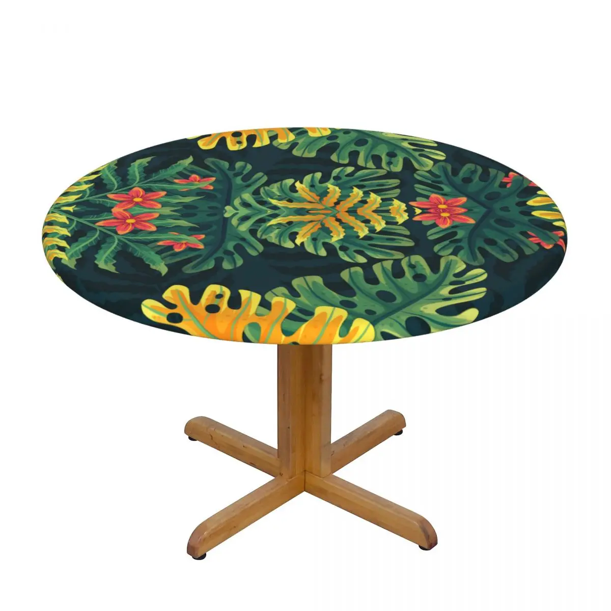 

Современный чехол для круглого стола, эластичные скатерти, тропические листья, фототкань