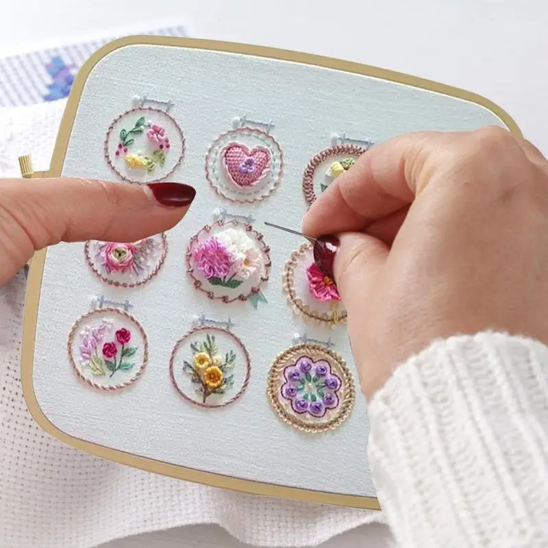 Набор для начинающих цветочной вышивки Рамка рукоделия Яркие цвета Инструмент