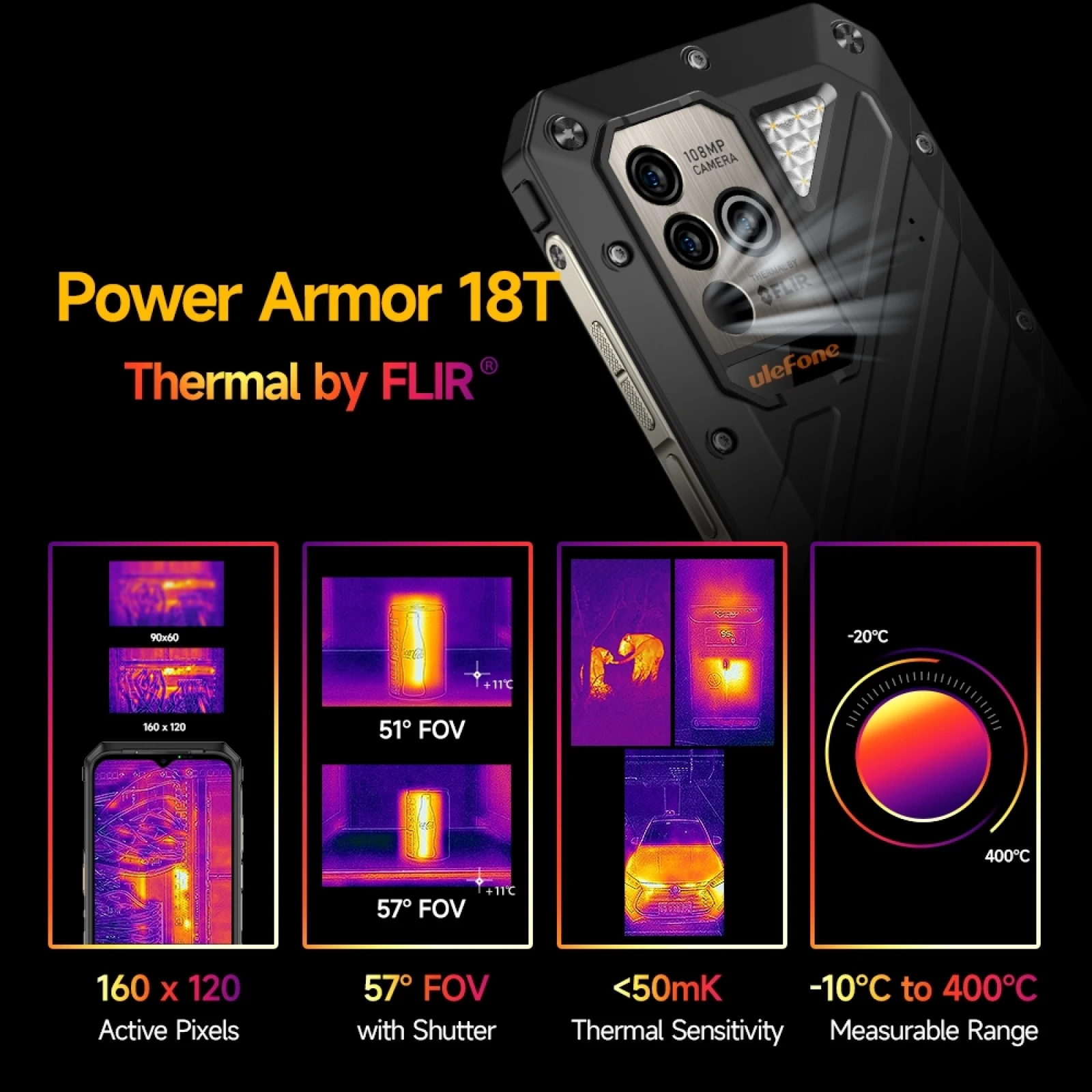 Ulefone Power Armor 18T Rugged Phone Global Version 12GB+256GB ROM Android 12 MTK Dimensity 900 5G Octa Core NFC Thermal Imaging