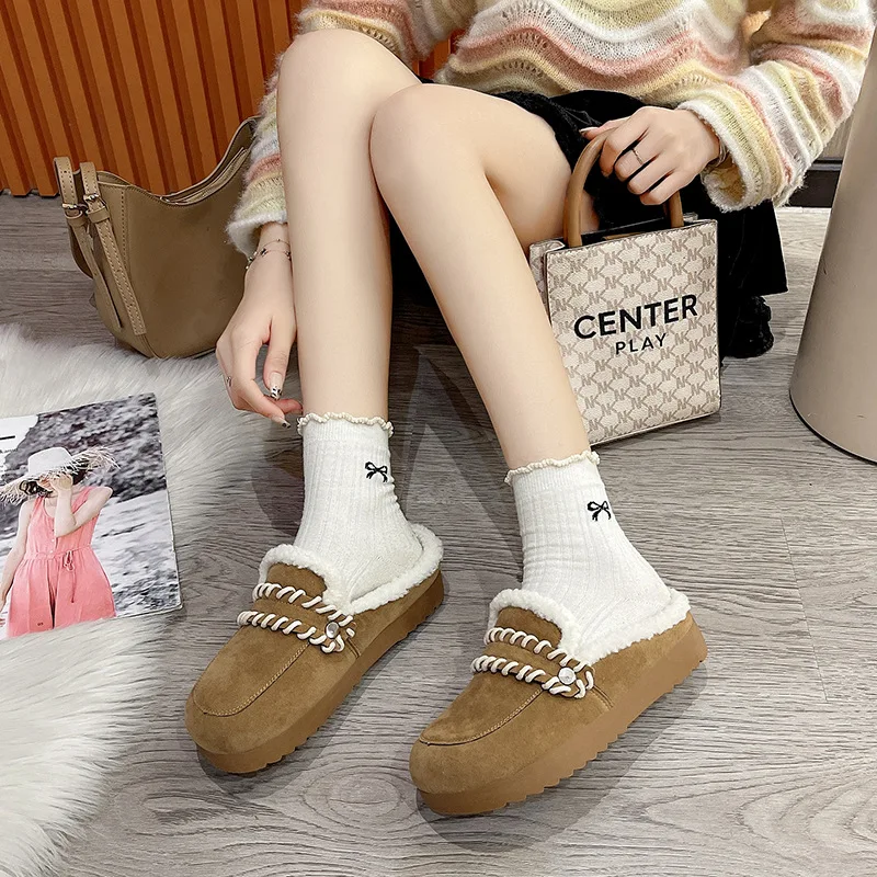 Женская обувь с закрытым носком женские тапочки меховые шлепанцы лоферы из флока