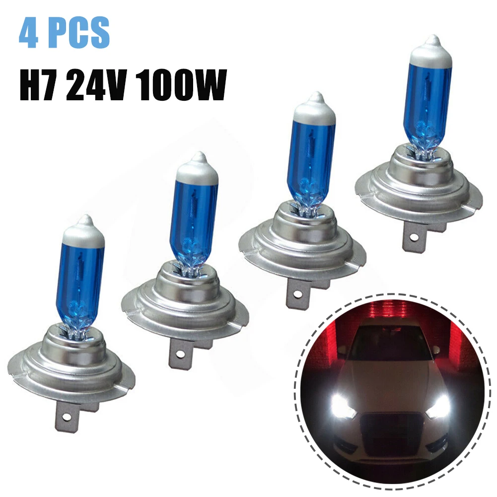

4Pcs Car Day Running Light Quartz Material H7 Headlight Bulbs Halogen Lamp 24V 100W Super White 6000K