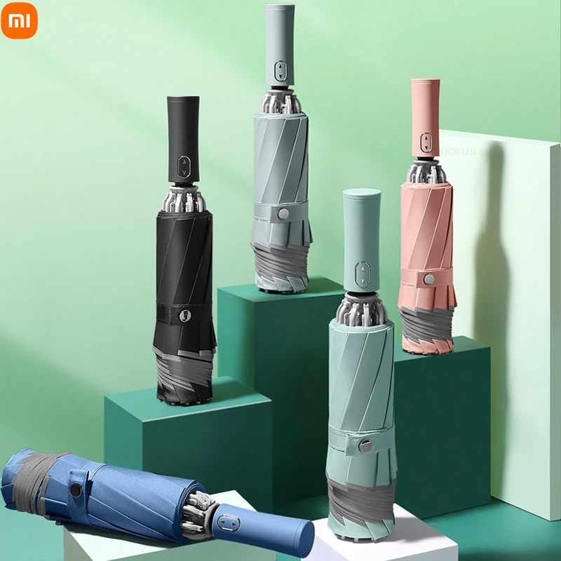

Автоматический зонт Xiaomi, прочный водонепроницаемый складной зонт с защитой от ветра, 10 ребер, Светоотражающая полоса